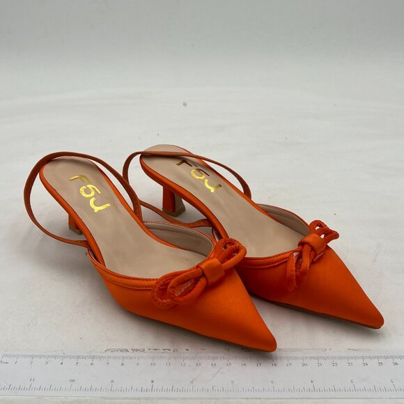 FSJ Orange Sexy Slingback Kitten Heel Bow Square Toe Dress Comfortable Shoes - Picture 3 of 7